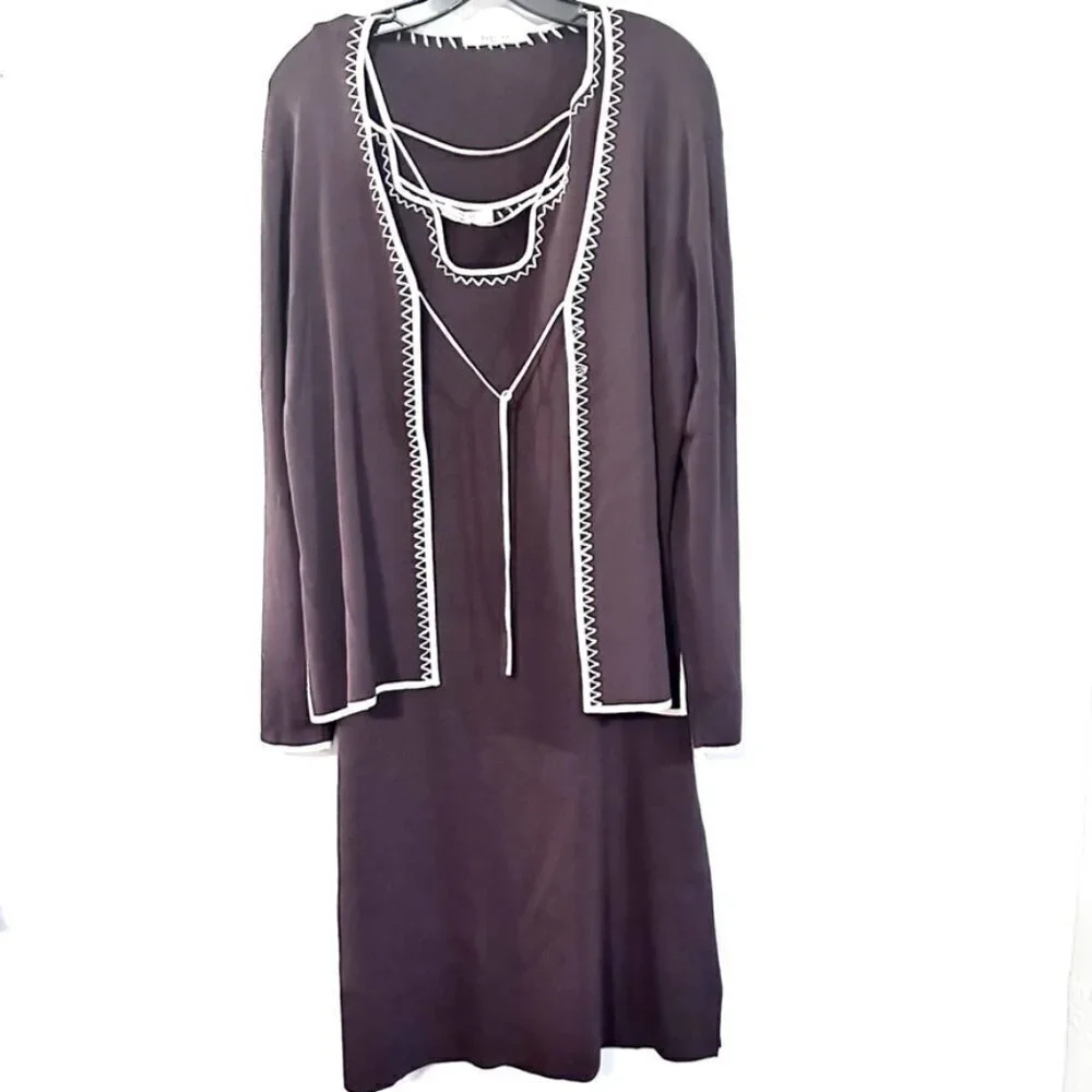 Vertigo Paris Two Piece Set Brown Embroidered Dress Jacket Size Large - Picture 4 of 10